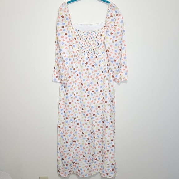 RIXO Hattie Midi Dress Size Large L 10 NWOT Linen Blend Polka Dot Puff Sleeve - Picture 10 of 14